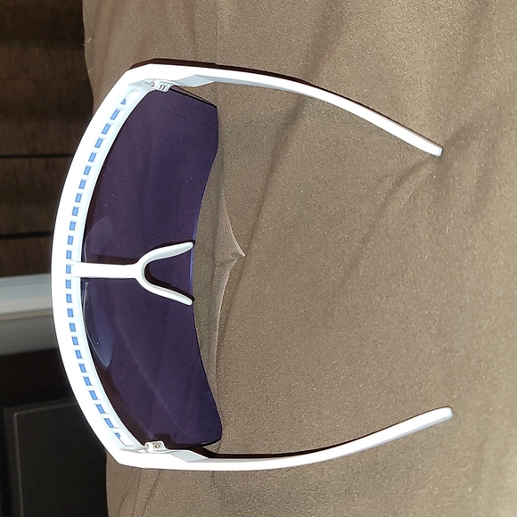 Blue Shield White Rimmed Sunglasses Oversized - Picture 3 of 4